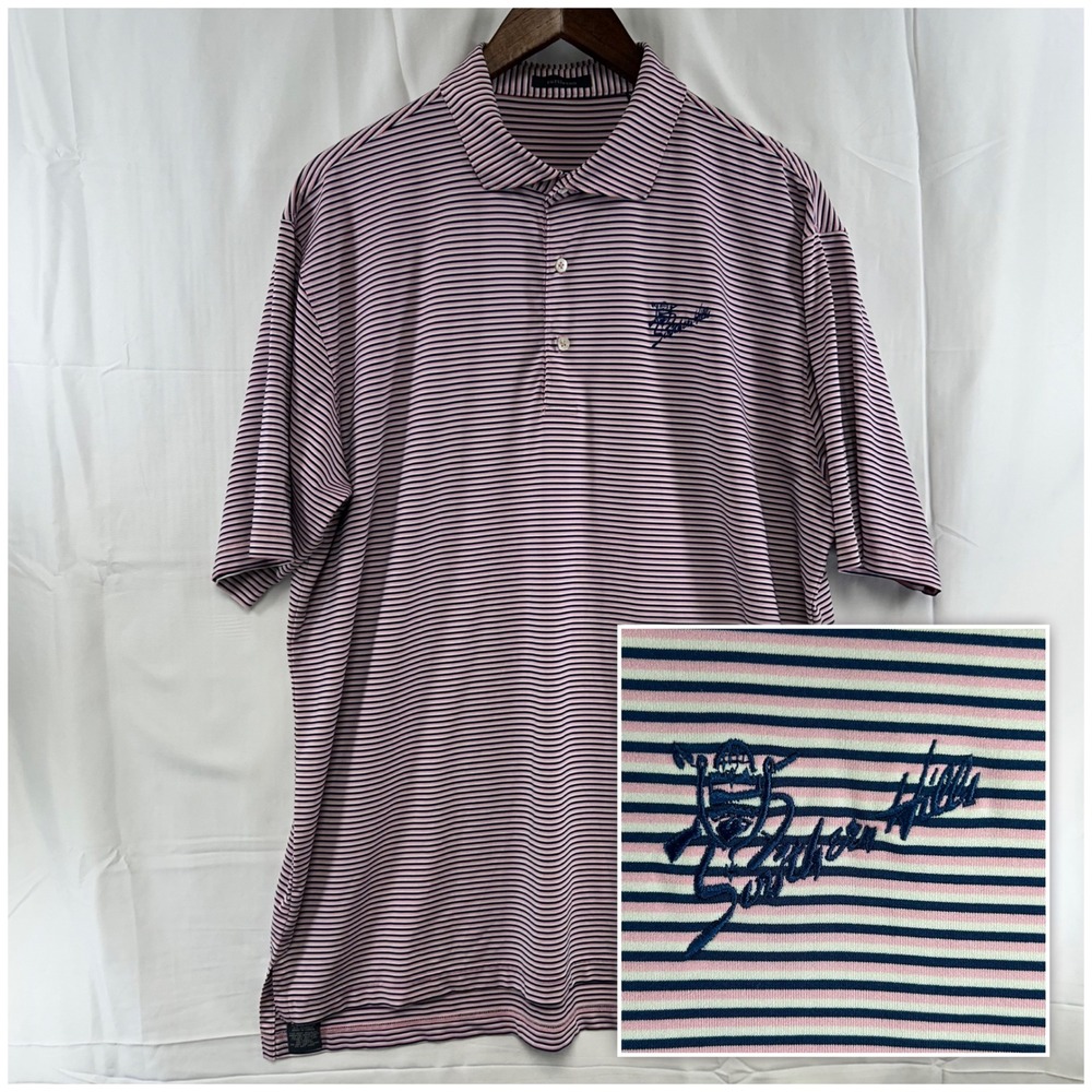 Turtleson‎ Polo Shirt Mens XL Pink Navy Striped Southern Hills Golf Performance